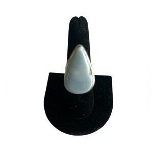 925 Sterling Silver Owhyee Eye Blue Opal Stone Teardrop Ring